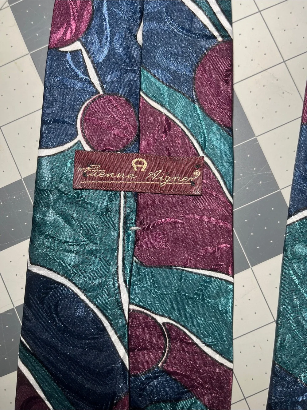 Teal and Burgundy vintage Geometric Silk neck Tie - Classic Men's